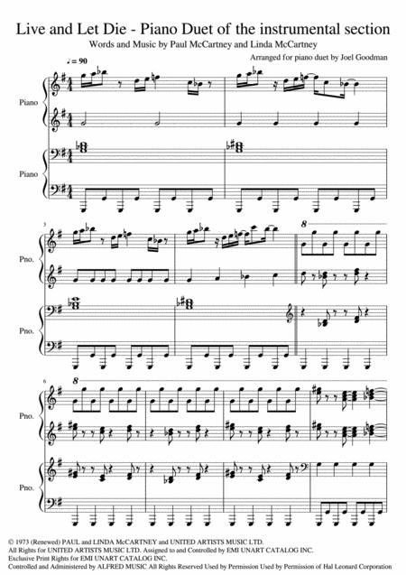 Free Sheet Music Live And Let Die Instrumental Section Piano Duet