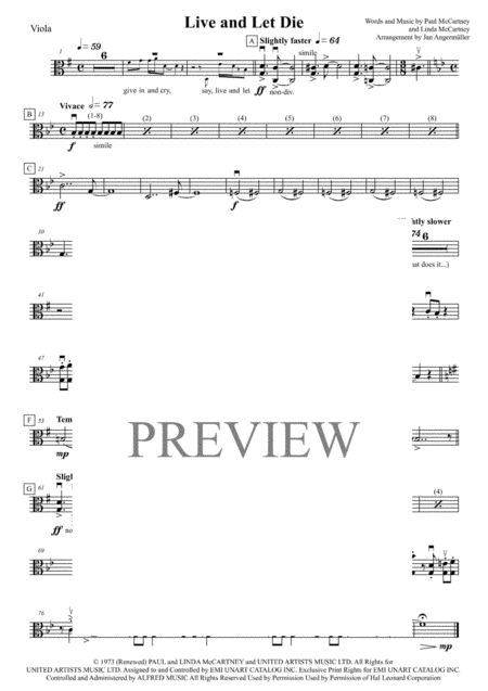 Free Sheet Music Live And Let Die Viola Transcription Of The Original Mccartney Recording