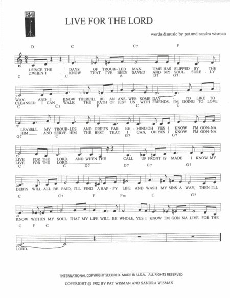 Live For The Lord Sheet Music