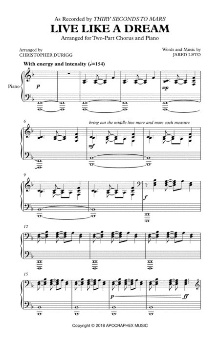 Live Like A Dream 2 Part Choir Sheet Music