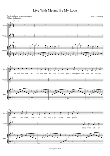 Free Sheet Music Live With Me And Be My Love