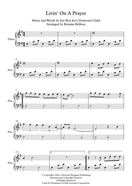 Livin On A Prayer By Bon Jovi Easy Piano Sheet Music