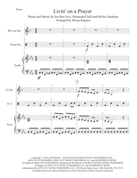 Livin On A Prayer For Trumpet Clarinet Drumset Synth Sheet Music