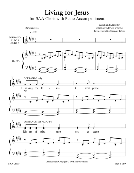 Living For Jesus For Saa Choir With Piano Accompaniment Sheet Music