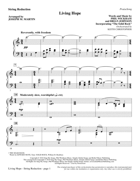 Living Hope Arr Joseph M Martin Keyboard String Reduction Sheet Music