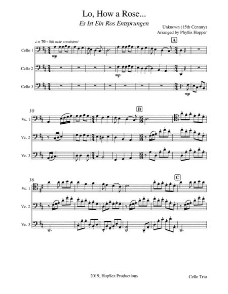 Free Sheet Music Lo How A Rose Cello Trio