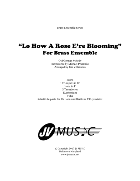 Lo How A Rose E Re Blooming For Brass Ensemble Or Choir Sheet Music