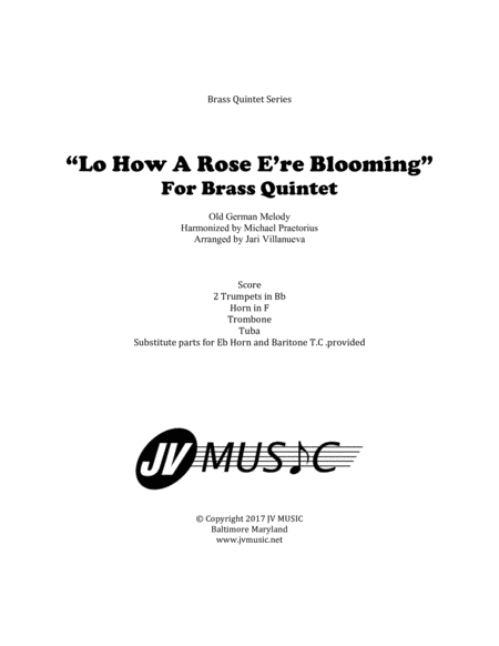 Free Sheet Music Lo How A Rose E Re Blooming For Brass Quintet