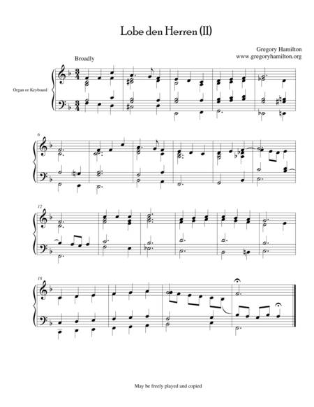 Lobe Den Herren Alternate Harmonization Sheet Music