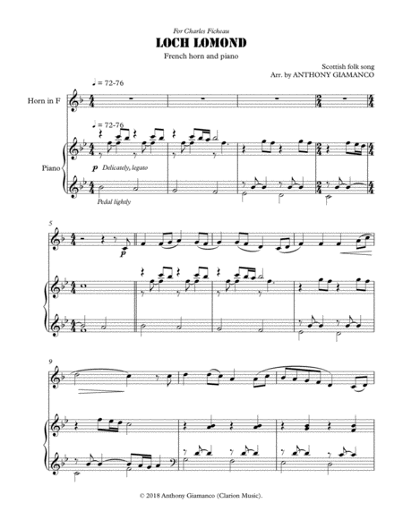 Loch Lomond French Horn Solo And Piano Sheet Music