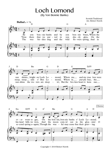 Free Sheet Music Loch Lomond Scottish Traditional Song