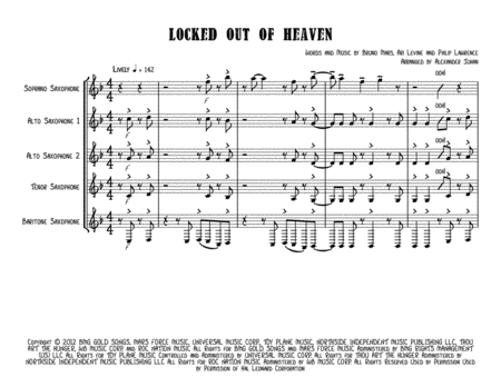 Free Sheet Music Locked Out Of Heaven For Saxophone Quintet