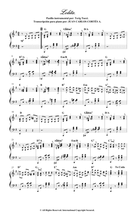 Free Sheet Music Lolita Pasillo Instrumental Por Terig Tucci