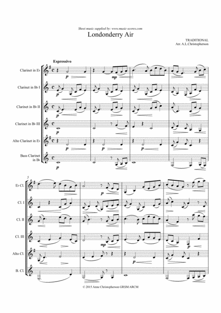 Londonderry Air 6 Clarinets Lower Sheet Music