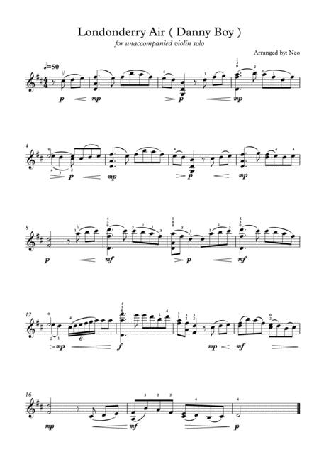 Londonderry Air Danny Boy For Unaccompanied Violin Solo Sheet Music