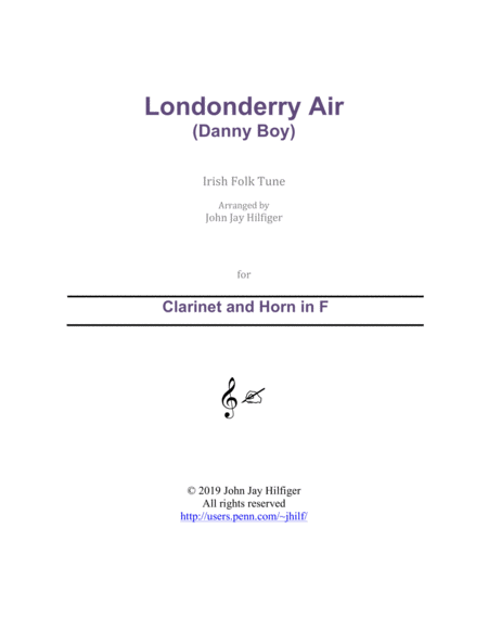 Free Sheet Music Londonderry Air For Clarinet And Horn