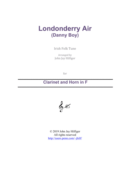 Londonderry Air For Clarinet And Horn Sheet Music