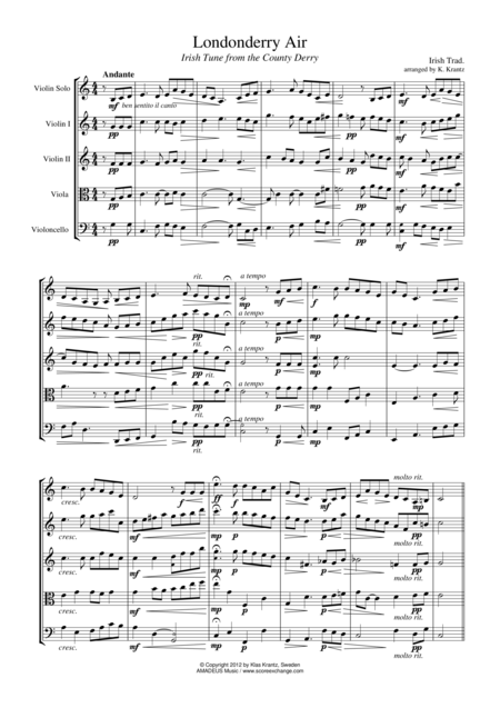 Londonderry Air For Solo Violin And String Quartet Sheet Music