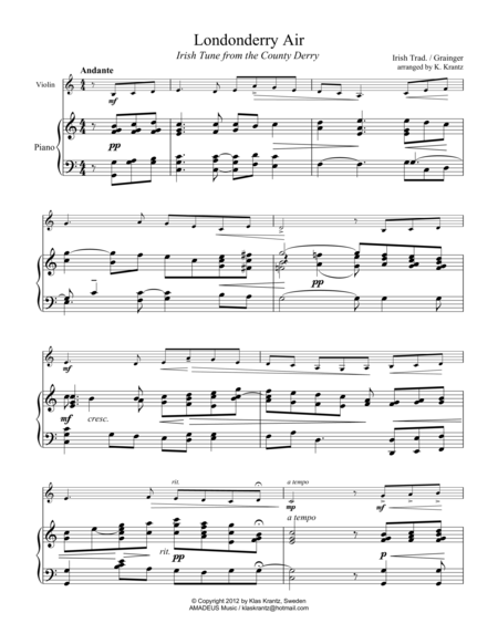 Londonderry Air For Violin And Piano Sheet Music