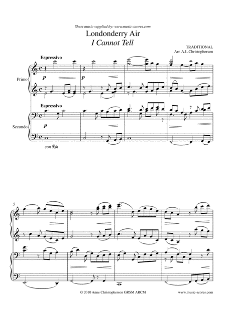 Londonderry Air Piano Duet Sheet Music