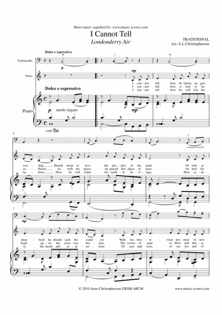 Free Sheet Music Londonderry Air Voice Cello And Piano