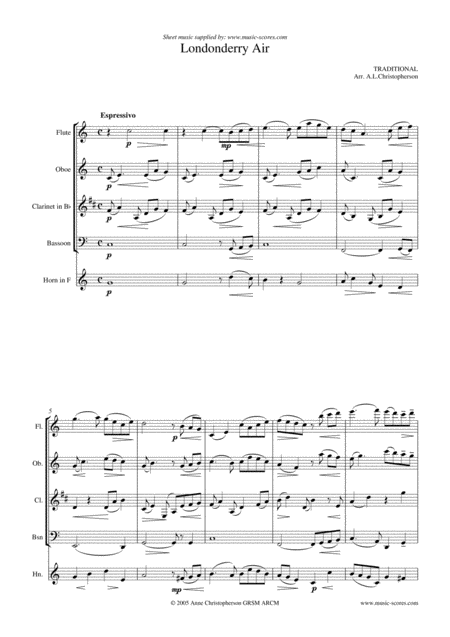 Londonderry Air Wind Quintet Sheet Music