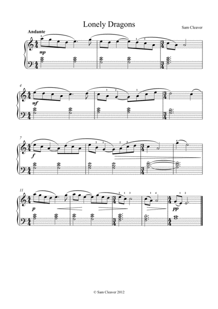 Free Sheet Music Lonely Dragons