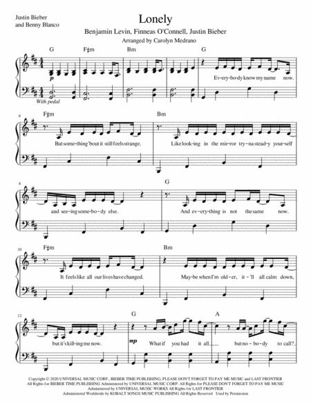 Free Sheet Music Lonely Intermediate Piano