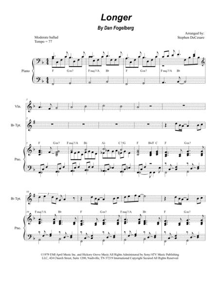 Longer For Bb Trumpet Solo And Piano Sheet Music