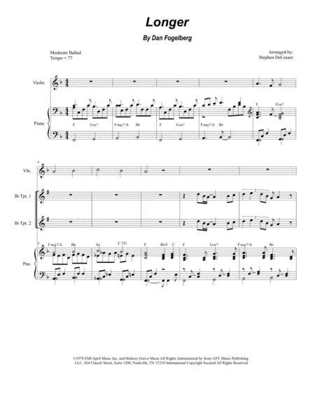 Longer For Brass Quartet And Piano Alternate Version Sheet Music