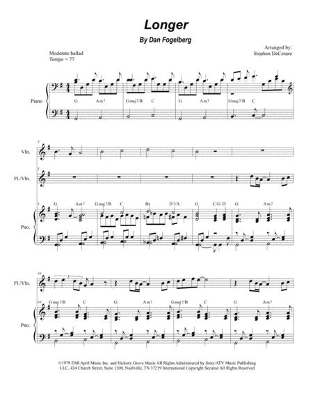 Longer For Flute Or Violin Solo And Piano Sheet Music