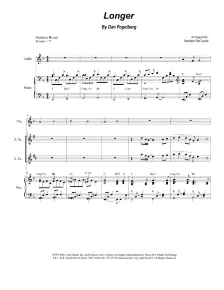Free Sheet Music Longer For Saxophone Quartet And Piano