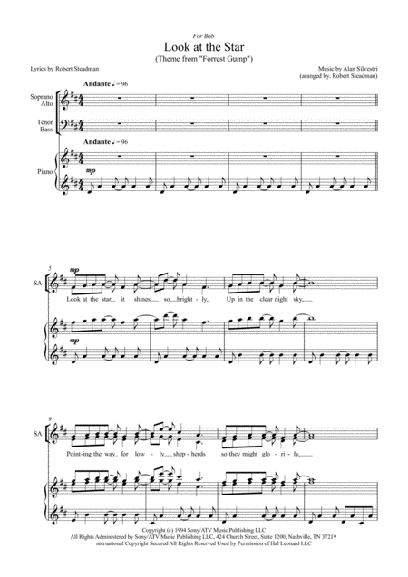 Look At The Star Based On Forrest Gump Main Title Feather Theme Sheet Music