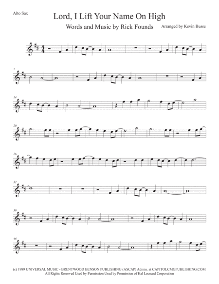 Lord I Lift Your Name On High Alto Sax Sheet Music