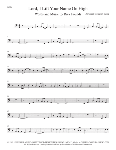 Lord I Lift Your Name On High Cello Easy Key Of C Sheet Music