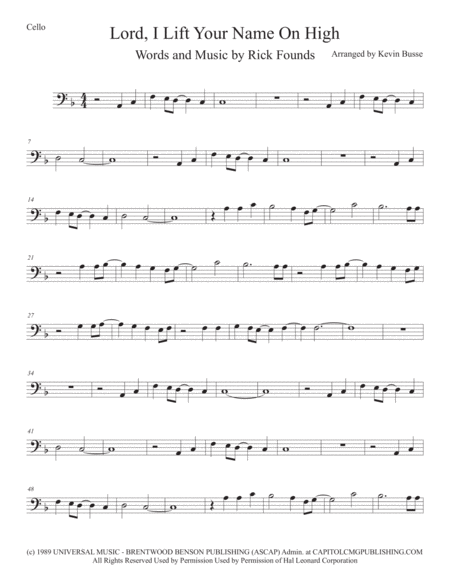 Lord I Lift Your Name On High Cello Sheet Music