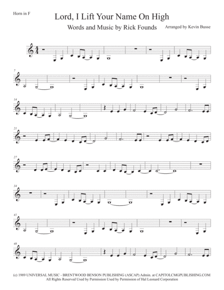 Lord I Lift Your Name On High Horn In F Sheet Music