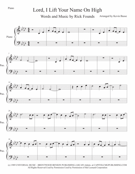 Free Sheet Music Lord I Lift Your Name On High Piano Original Key