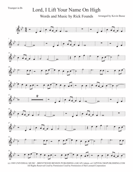 Lord I Lift Your Name On High Trumpet Original Key Sheet Music