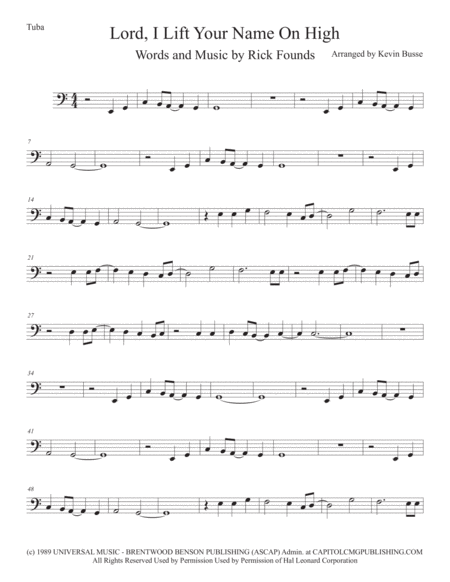 Lord I Lift Your Name On High Tuba Easy Key Of C Sheet Music