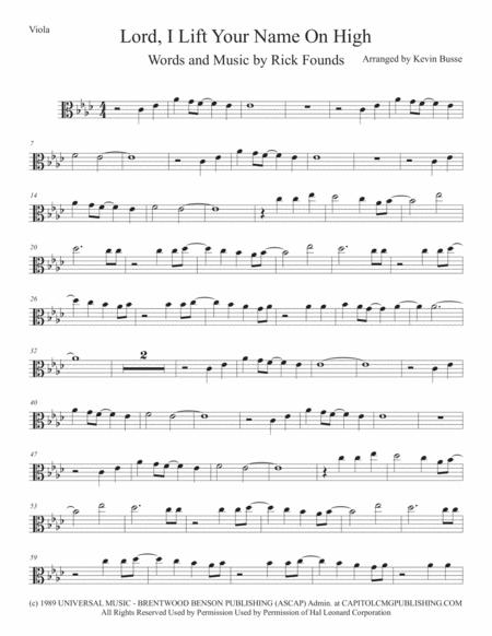 Free Sheet Music Lord I Lift Your Name On High Viola Original Key