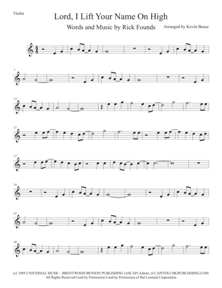 Lord I Lift Your Name On High Violin Easy Key Of C Sheet Music