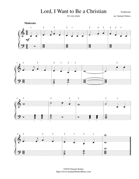 Lord I Want To Be A Christian For Easy Piano Sheet Music