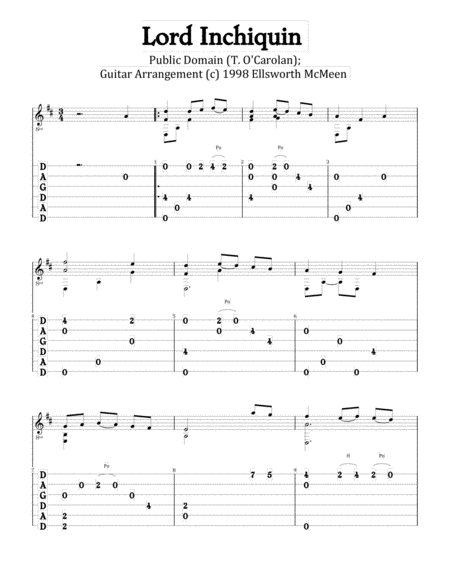 Lord Inchiquin For Fingerstyle Guitar Tuned Dadgad Sheet Music