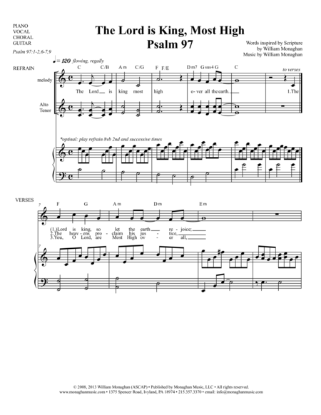 Free Sheet Music Lord Is King Most High Psalm 97