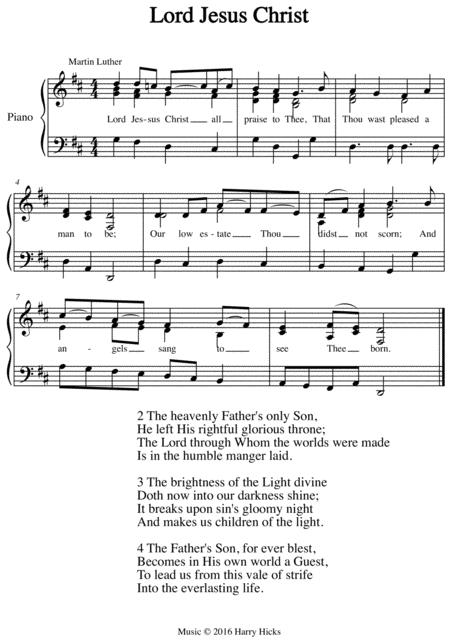 Lord Jesus Christ A New Tune To This Wonderful Martin Luther Hymn Sheet Music