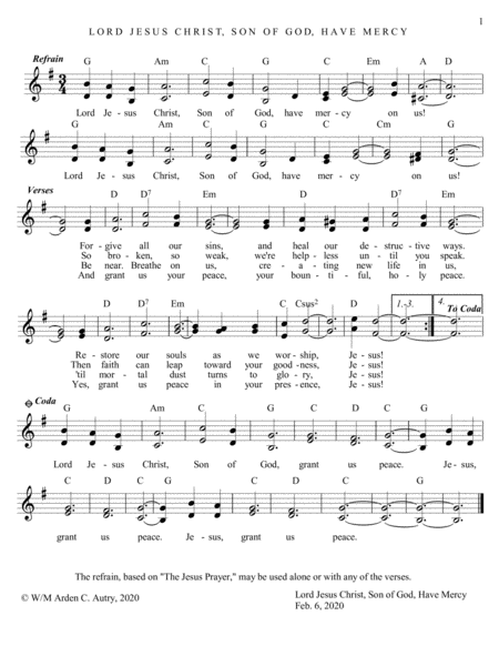 Lord Jesus Christ Son Of God Have Mercy Sheet Music