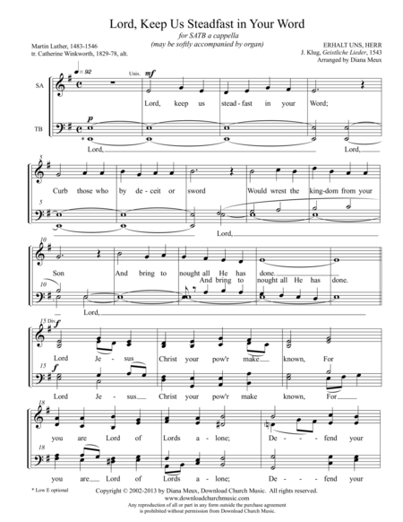 Lord Keep Us Steadfast In Your Word Satb A Cappella Sheet Music