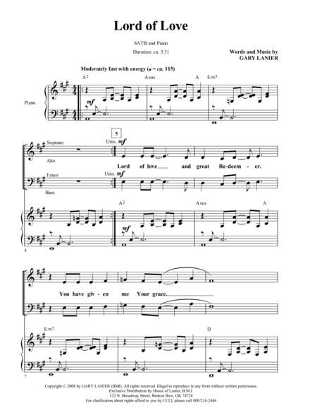 Lord Of Love Unlimited Copy License Included In Price Sheet Music