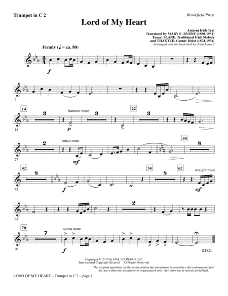 Free Sheet Music Lord Of My Heart Trumpet 2 In C